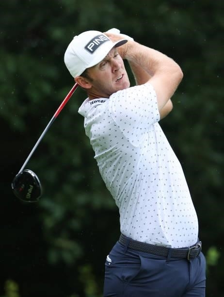 Seamus Power of Ireland plays his shot from the second tee during the final round of the John Deere Classic at TPC Deere Run on July 11, 2021 in...
