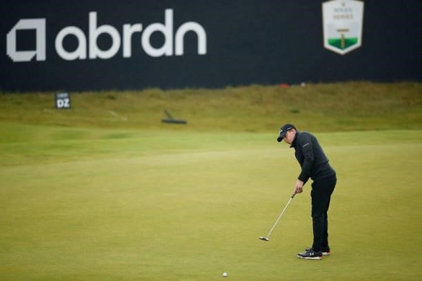 Matthew Fitzpatrick of England putts on the 18th green during Day Four of the abrdn Scottish Open at The Renaissance Club on July 11, 2021 in North...