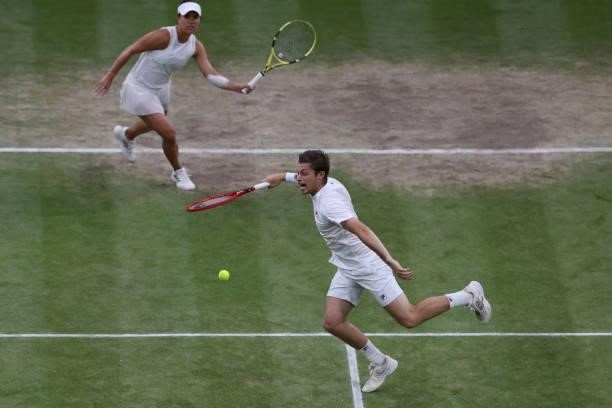 Neal Skupski of Great Britain and Desirae Krawczyk of USA in action during their mixed doubles Final match against Joe Salisbury of Great Britain and...