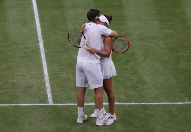 Neal Skupski of Great Britain and Desirae Krawczyk of USA celebrate winning their mixed doubles Final match against Joe Salisbury of Great Britain...