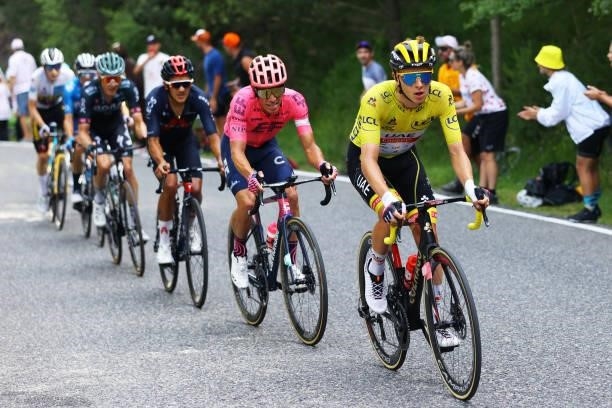 Tadej Pogačar of Slovenia and UAE-Team Emirates yellow leader jersey during the 108th Tour de France 2021, Stage 15 a 191,3km stage from Céret to...