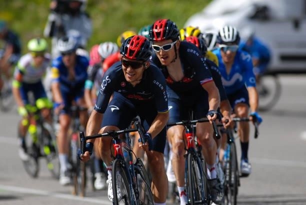 Michal Kwiatkowski and Geraint Thomas, from INEAOS Grenadiers, during the 108th Tour de France 2021, Stage 15 a 147km stage from Céret to Andorra la...