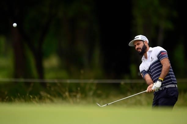 Santiago Tarrio of The Spain plays his third shot out of the rough on the 18th hole green on during Day Four of Le Vaudreuil Golf Challenge at Golf...