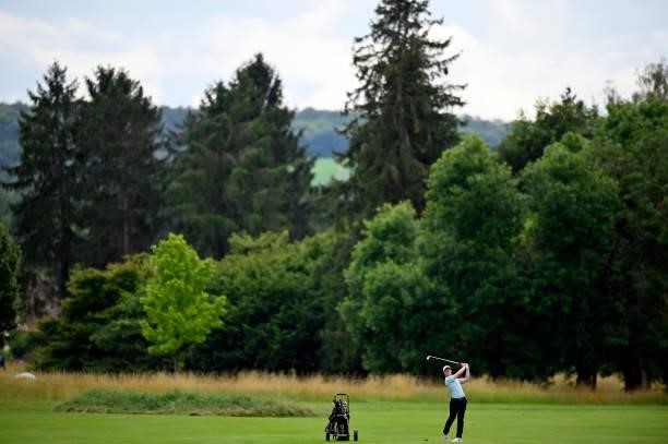 Craig Howie of Scotland plays his second shot on the 18th hole green on during Day Four of Le Vaudreuil Golf Challenge at Golf PGA France du...