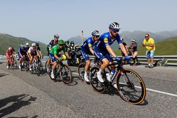 Dries Devenyns, Michael Mørkøv, and Mark Cavendish, from Deceuninck-Quick-Step, during the 108th Tour de France 2021, Stage 15 a 147km stage from...