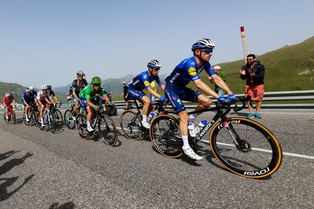 Dries Devenyns, Michael Mørkøv, and Mark Cavendish, from Deceuninck-Quick-Step, during the 108th Tour de France 2021, Stage 15 a 147km stage from...