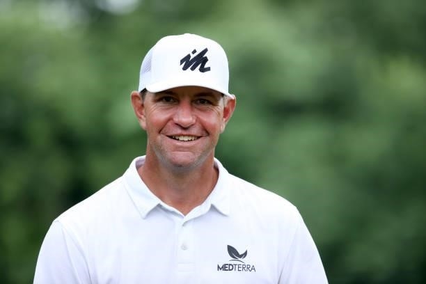 Lucas Glover on the 18th hole during the final round of the John Deere Classic at TPC Deere Run on July 11, 2021 in Silvis, Illinois.