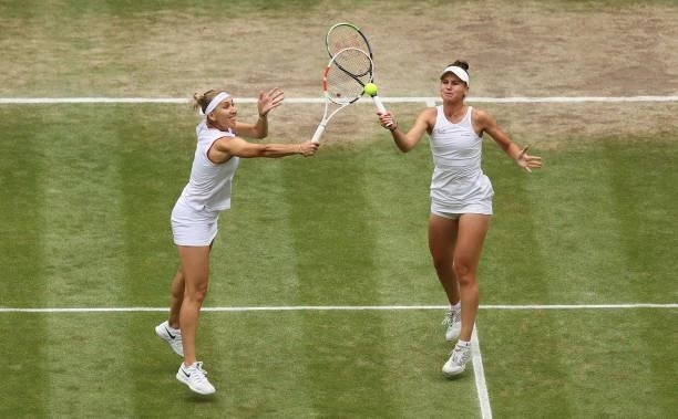 Veronika Kudermetova of Russia and Elena Vesnina of Russia in action during their Ladies' Doubles Final match against Su-Wei Hsieh of Taiwan and...