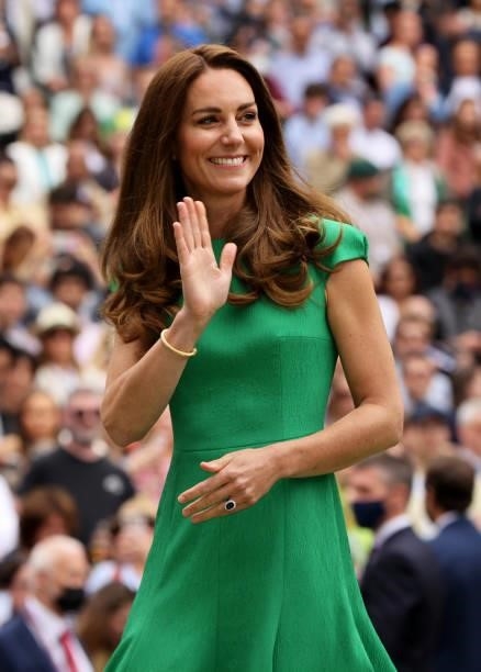 Catherine, The Duchess of Cambridge at the Ladies' Singles Final match prize ceremony of Ashleigh Barty of Australia and Karolina Pliskova of The...