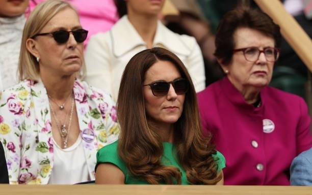 Catherine, The Duchess of Cambridge watches the Ladies' Singles Final match between Ashleigh Barty of Australia and Karolina Pliskova of The Czech...