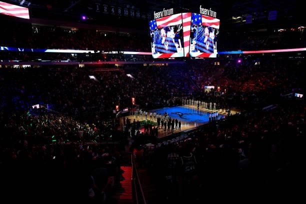 General view during the National Anthem before the start of Game Three of the NBA Finals between the Milwaukee Bucks and the Phoenix Suns at Fiserv...