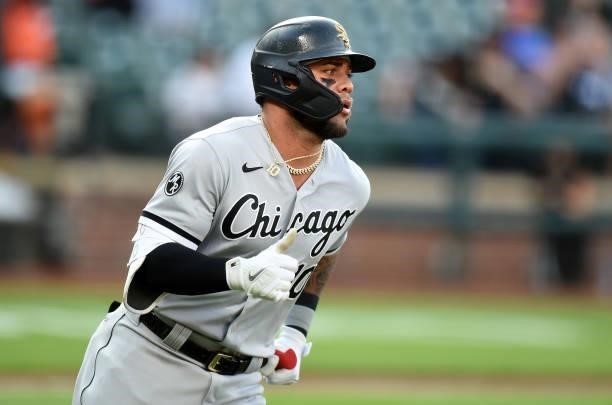Yoan Moncada of the Chicago White Sox runs the bases against the Baltimore Orioles at Oriole Park at Camden Yards on July 09, 2021 in Baltimore,...