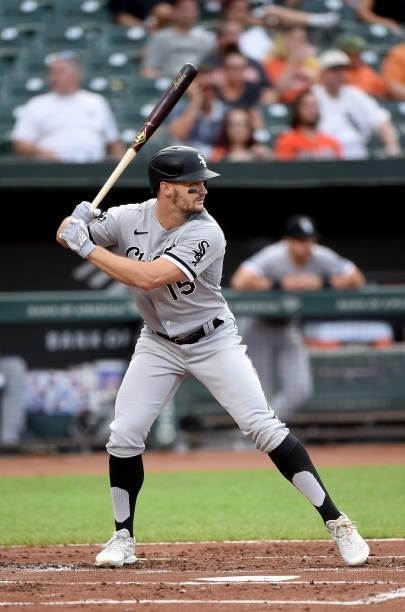 Adam Engel of the Chicago White Sox bats against the Baltimore Orioles at Oriole Park at Camden Yards on July 09, 2021 in Baltimore, Maryland.