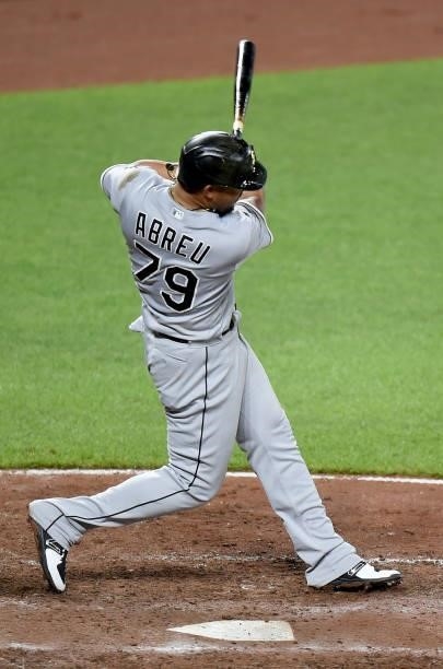 Jose Abreu of the Chicago White Sox bats against the Baltimore Orioles at Oriole Park at Camden Yards on July 09, 2021 in Baltimore, Maryland.