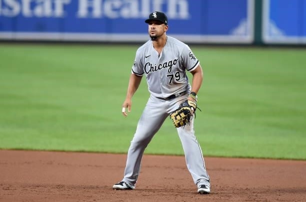 Jose Abreu of the Chicago White Sox plays first base against the Baltimore Orioles at Oriole Park at Camden Yards on July 09, 2021 in Baltimore,...