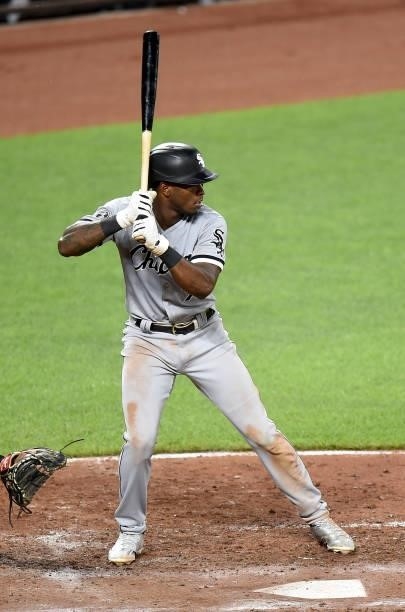 Tim Anderson of the Chicago White Sox bats against the Baltimore Orioles at Oriole Park at Camden Yards on July 09, 2021 in Baltimore, Maryland.