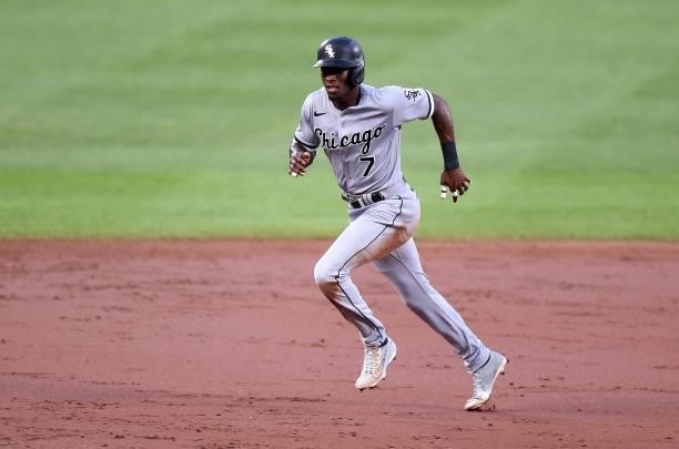 Tim Anderson of the Chicago White Sox runs the bases against the Baltimore Orioles at Oriole Park at Camden Yards on July 09, 2021 in Baltimore,...