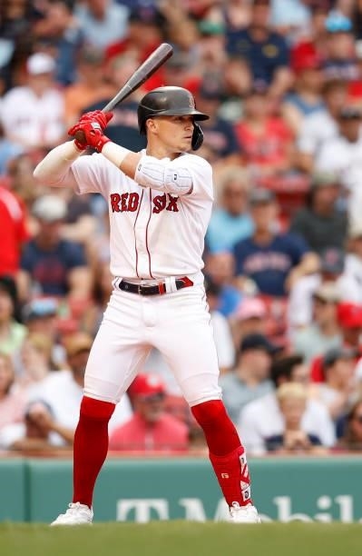Enrique Hernandez of the Boston Red Sox at bat against the Philadelphia Phillies during the eighth inning at Fenway Park on July 11, 2021 in Boston,...