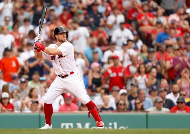 Christian Arroyo of the Boston Red Sox at bat against the Philadelphia Phillies during the eighth inning at Fenway Park on July 11, 2021 in Boston,...