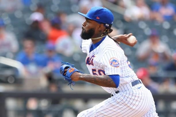 Miguel Castro of the New York Mets in action against the Pittsburgh Pirates during a game at Citi Field on July 11, 2021 in New York City.
