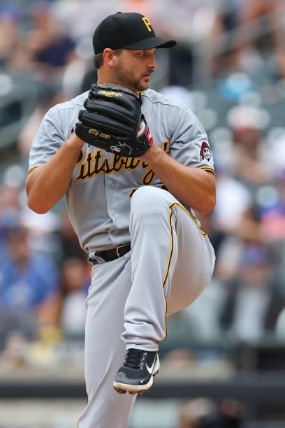 Chase De Jong of the Pittsburgh Pirates in action against the New York Mets during of a game at Citi Field on July 11, 2021 in New York City.