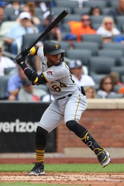 Rodolfo Castro of the Pittsburgh Pirates in action against the New York Mets during of a game at Citi Field on July 11, 2021 in New York City.