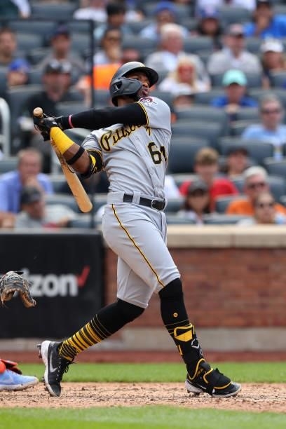 Rodolfo Castro of the Pittsburgh Pirates in action against the New York Mets during a game at Citi Field on July 11, 2021 in New York City.