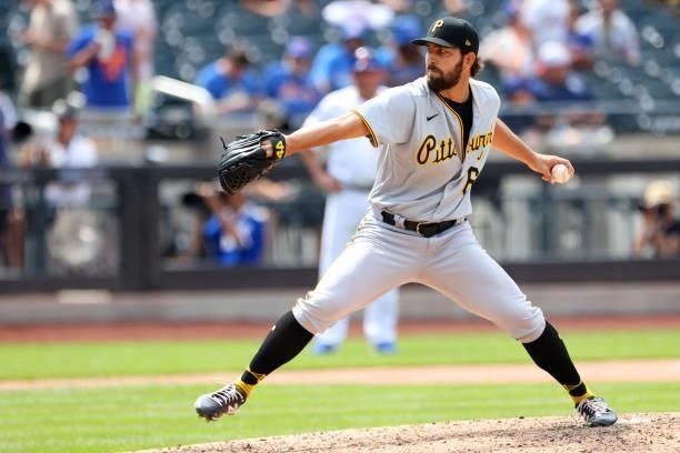 Austin Davis of the Pittsburgh Pirates in action against the New York Mets during a game at Citi Field on July 11, 2021 in New York City.