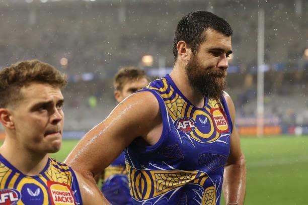 Josh J. Kennedy of the Eagles walks from the field after being defeated during the round 17 AFL match between the West Coast Eagles and North...
