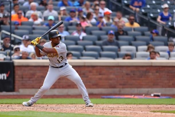 Ke'Bryan Hayes of the Pittsburgh Pirates in action against the New York Mets during a game at Citi Field on July 11, 2021 in New York City.