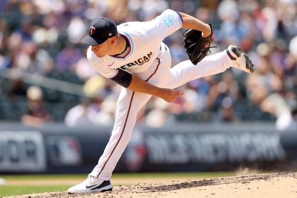 Josh Winder of the American League team throws against the National League team during the All-Star Futures Game at Coors Field on July 11, 2021 in...