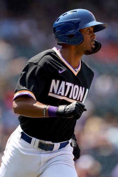 Brennen Davis of the National League plays the American League team during the MLB All-Star Futures Game at Coors Field on July 11, 2021 in Denver,...