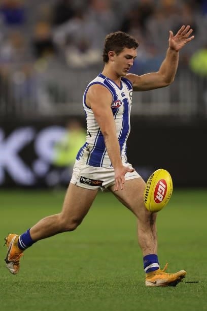 Will Phillips of the Kangaroos in action during the round 17 AFL match between the West Coast Eagles and North Melbourne Kangaroos at Optus Stadium...