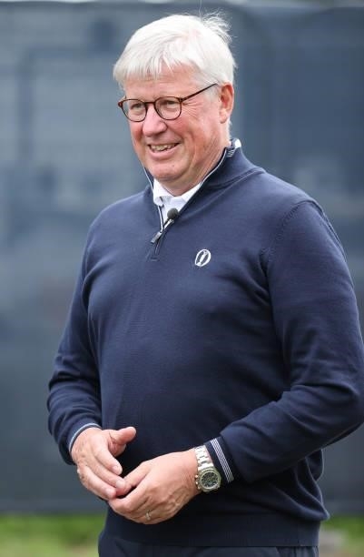 In this handout picture provided by the R&A, Martin Slumbers, Chief Executive of the R&A looks on during a practice round for The 149th Open at Royal...