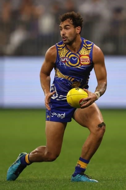 Brendon Ah Chee of the Eagles in action during the round 17 AFL match between the West Coast Eagles and North Melbourne Kangaroos at Optus Stadium on...