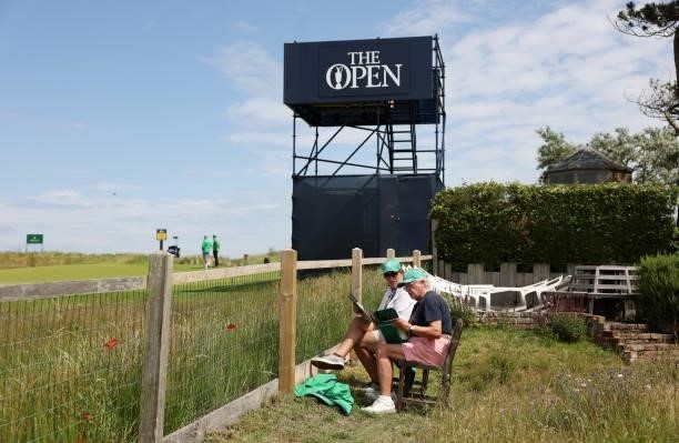 Marshalls look on over the course during a practice round for The 149th Open at Royal St George’s Golf Club on July 12, 2021 in Sandwich, England.