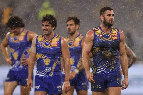 Jack Darling of the Eagles looks on after being defeated during the round 17 AFL match between the West Coast Eagles and North Melbourne Kangaroos at...