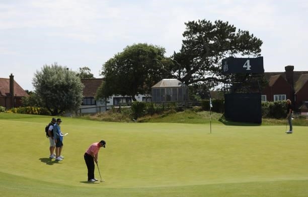 Daniel Croft of England putts during a practice round for The 149th Open at Royal St George’s Golf Club on July 12, 2021 in Sandwich, England.