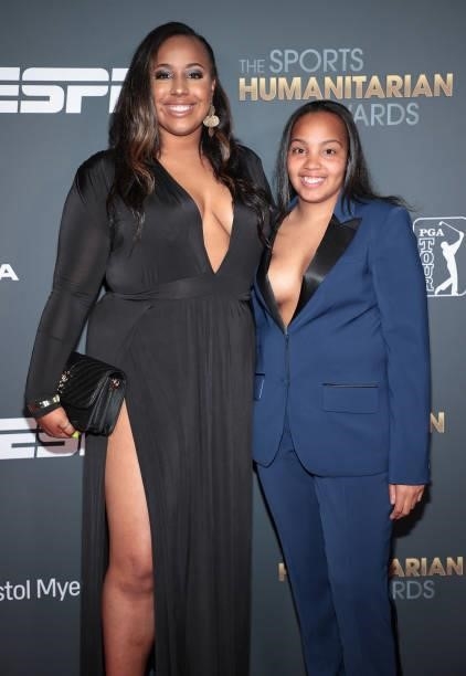 Brooklyn Cartwrigh and guest attend the 2021 Sports Humanitarian Awards on July 12, 2021 in New York City.