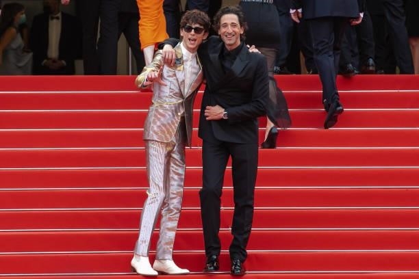 Actors Adrien Brody and Timothee Chalamet attend the "The French Dispatch
