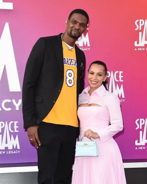 Chris Bosh and Adrienne Bosh attend the Premiere of Warner Bros "Space Jam: A New Legacy