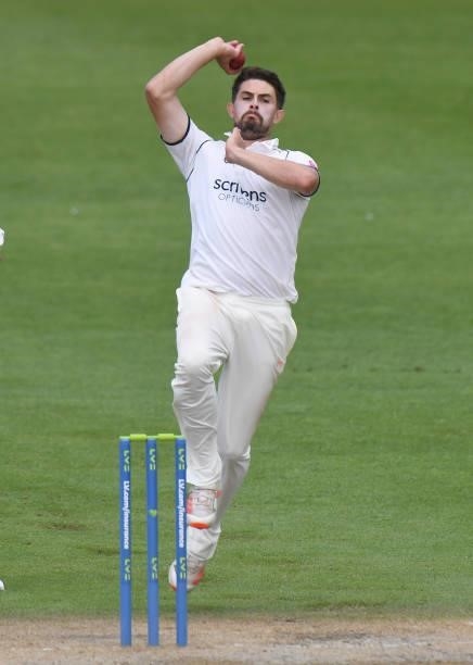 Will Rhodes of Warwickshire bowls during the LV = Insurance County Championship match between Worcestershire and Warwickshire at New Road on July 13,...