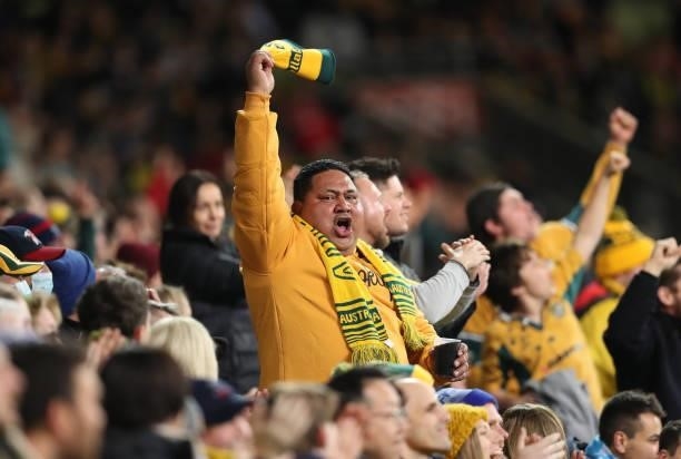 Wallabies fan shows his support during the International Test match between the Australian Wallabies and France at AAMI Park on July 13, 2021 in...