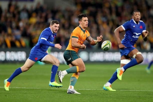 Matt Toomua of the Wallabies in action during the International Test match between the Australian Wallabies and France at AAMI Park on July 13, 2021...