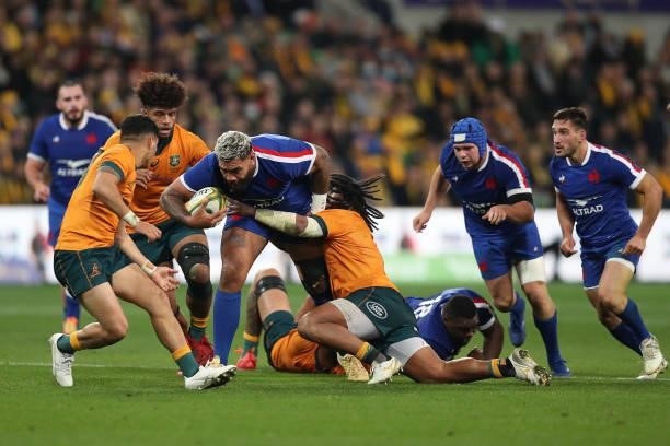 Romain Taofifenua of France in action during the International Test match between the Australian Wallabies and France at AAMI Park on July 13, 2021...