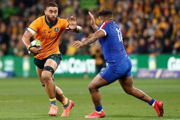 Lukhan Salakaia-Loto of the Wallabies runs with the ball during the International Test match between the Australian Wallabies and France at AAMI Park...