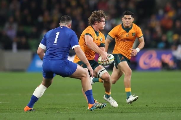 Michael Hooper of the Wallabies in action during the International Test match between the Australian Wallabies and France at AAMI Park on July 13,...