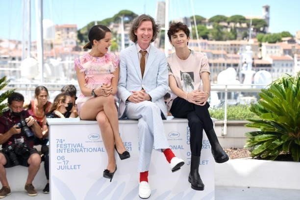 Lyna Khoudry, Wes Anderson and Timothee Chalamet attend the "The French Dispatch