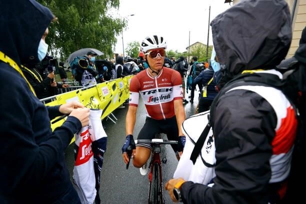 Toms Skujiņš of Latvia and Team Trek - Segafredo at arrival during the 108th Tour de France 2021, Stage 16 a 169km stage from Pas de la Casa to...