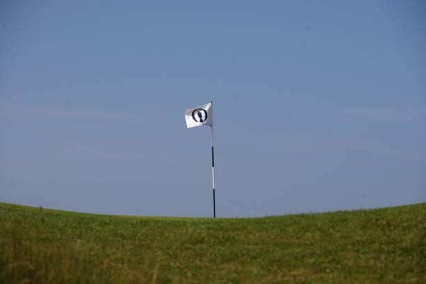 General view of a flag during a practice round prior to The 149th Open at Royal St George’s Golf Club on July 13, 2021 in Sandwich, England.